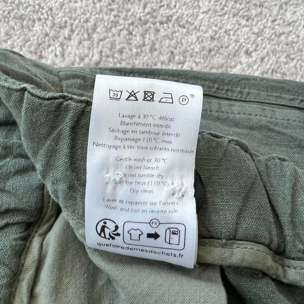 Octobre Editions Pants Mens M Green Linen Chino Elastic Waist Casual Tapered